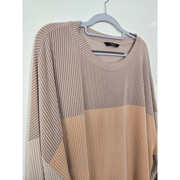 DOKOTOO Soft Ribbed Color Block Oversized Long Sleeve Pullover Top 2XL Brown Tan - Picture 6 of 13